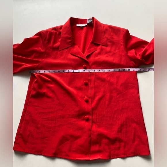 Vintage 80s Regina Porter Retro Bright Red Lightweight Button Up Blouse Size 16 - Picture 4 of 7